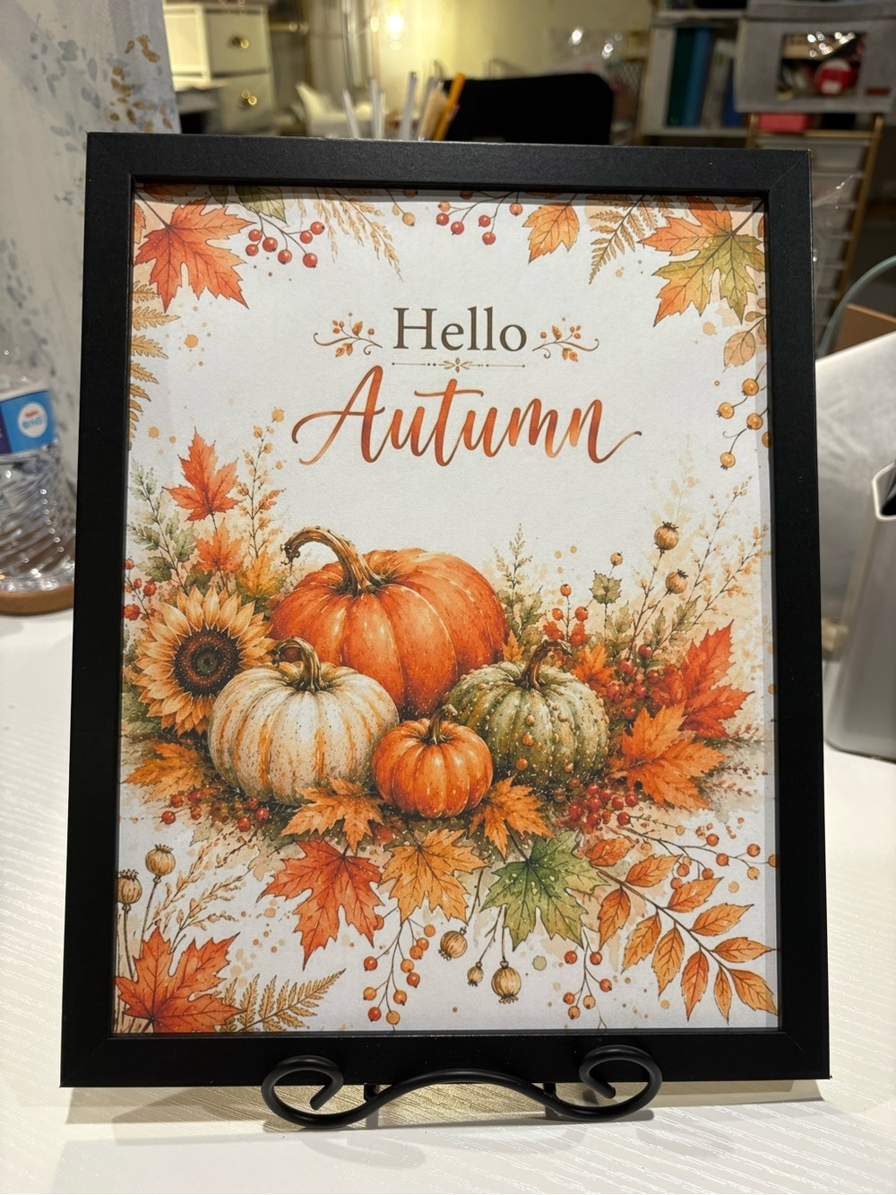 Hello Autumn Pumpkin Print Framed 8x10 Wall Art